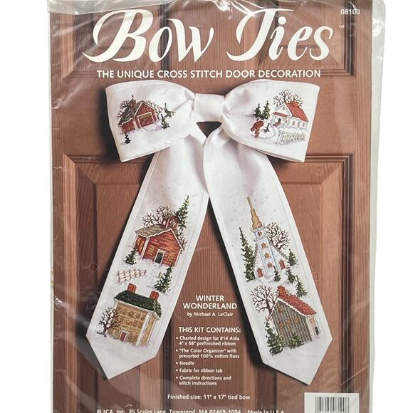 Cross Stitch "BOW TIES" Door Decoration Kit 11" x 17" Made in USA - Picture 2 of 5
